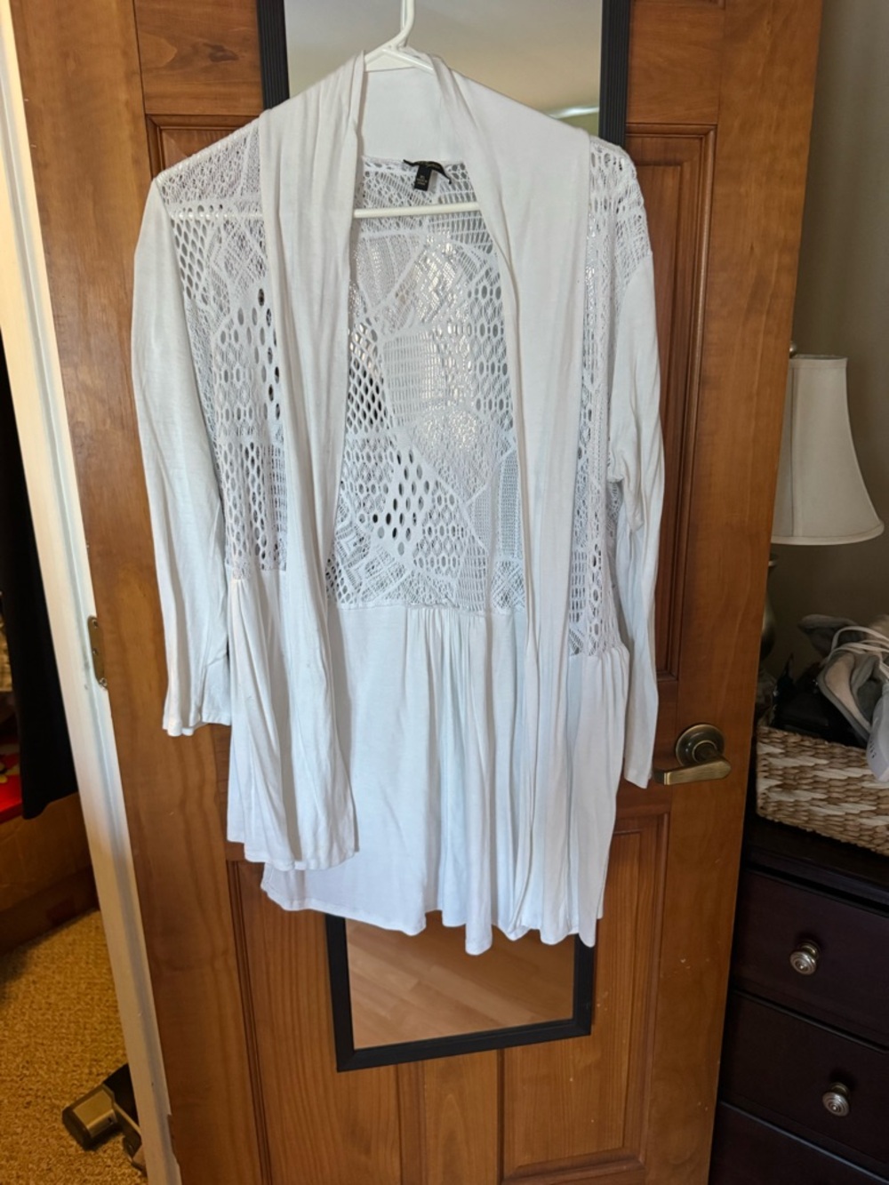 Cupio White Crochet Open-Front Cardigan